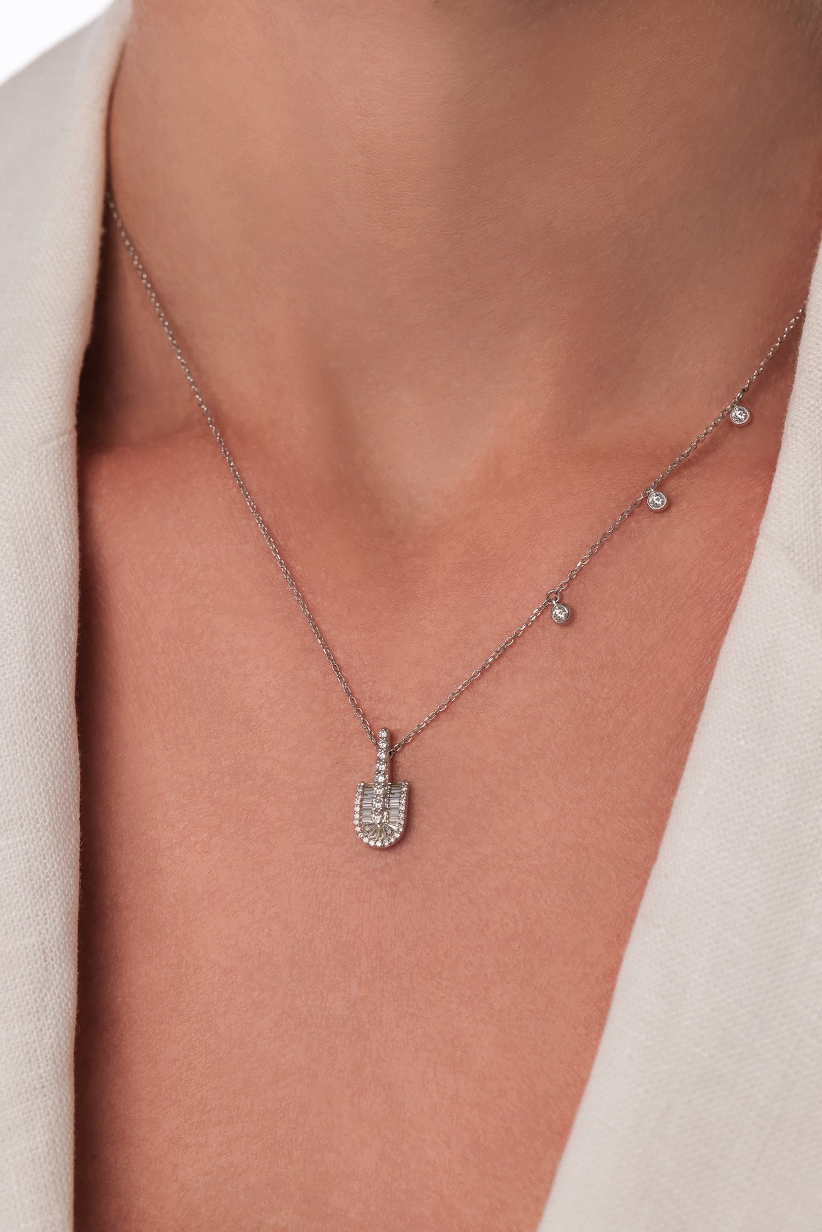 U Solo Baguette Necklace With Charms