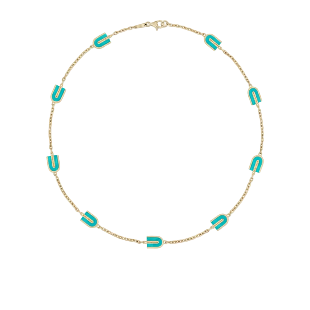 Necklace with gold chain and turquoise U stones