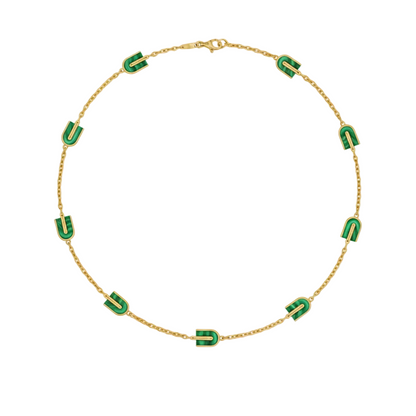 Gold necklace with green malachite stones